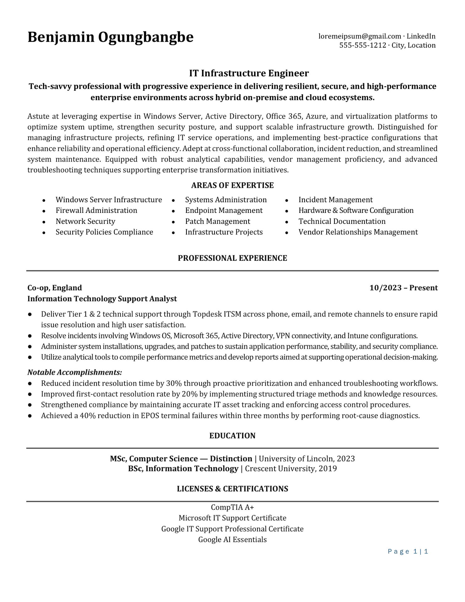 build a resume - IT Infrastructure Engineer resume sample by TopSphere Resume, professional resume writing services