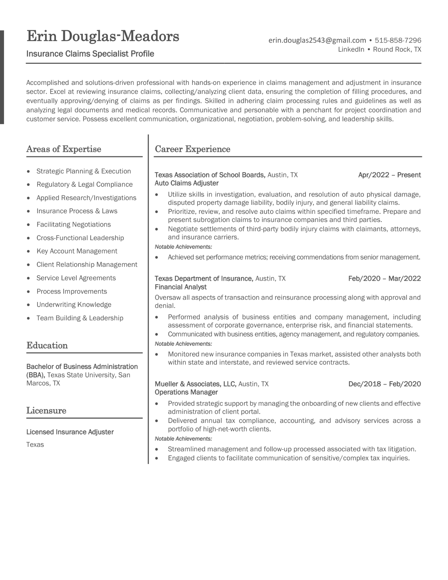 cv writer - Insurance Claims Specialist resume, professional resume services