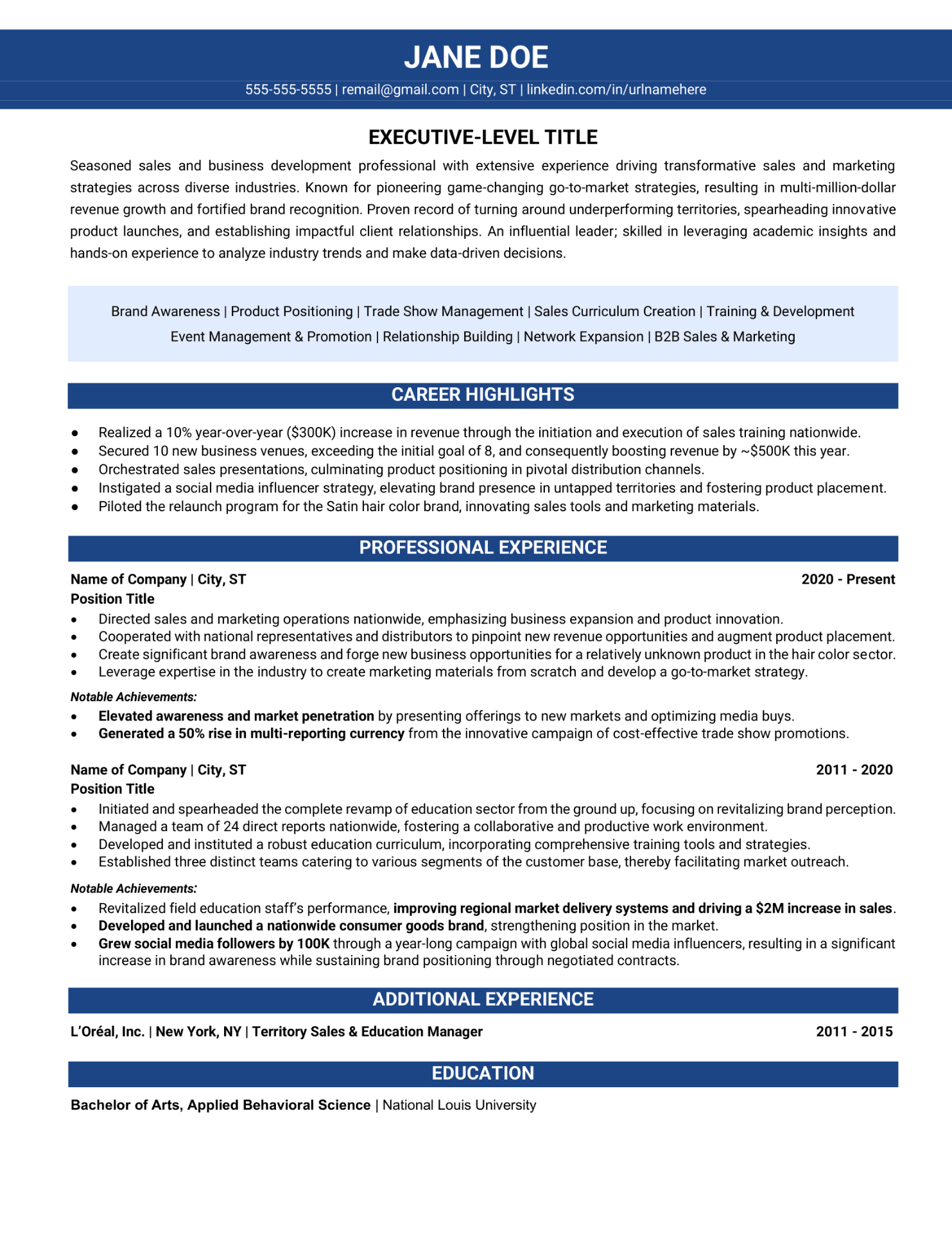 professional resume services - Executive Sales resume sample, resume coach and career expert