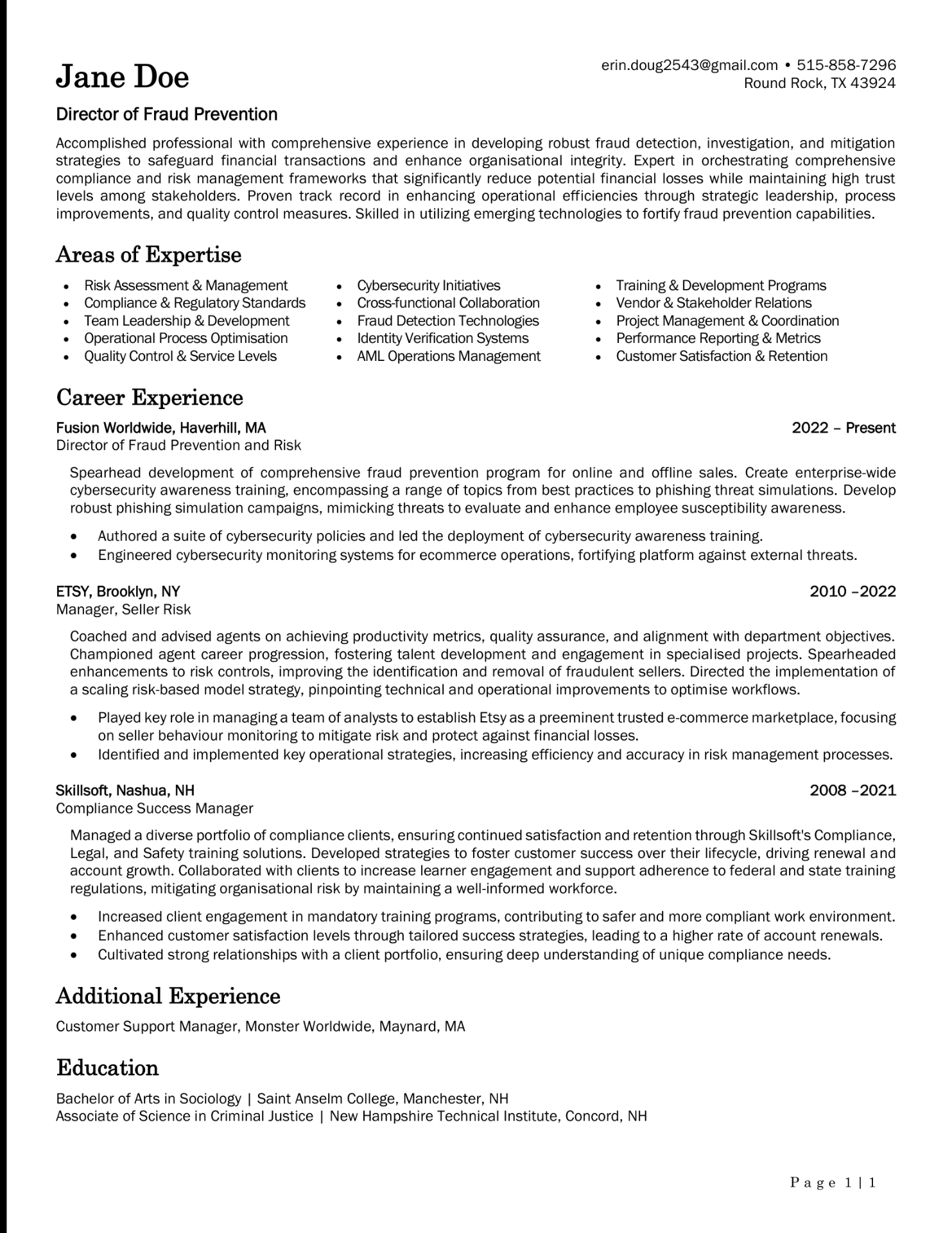 resume coach - Director of Fraud Prevention resume, best resume examples for job seekers