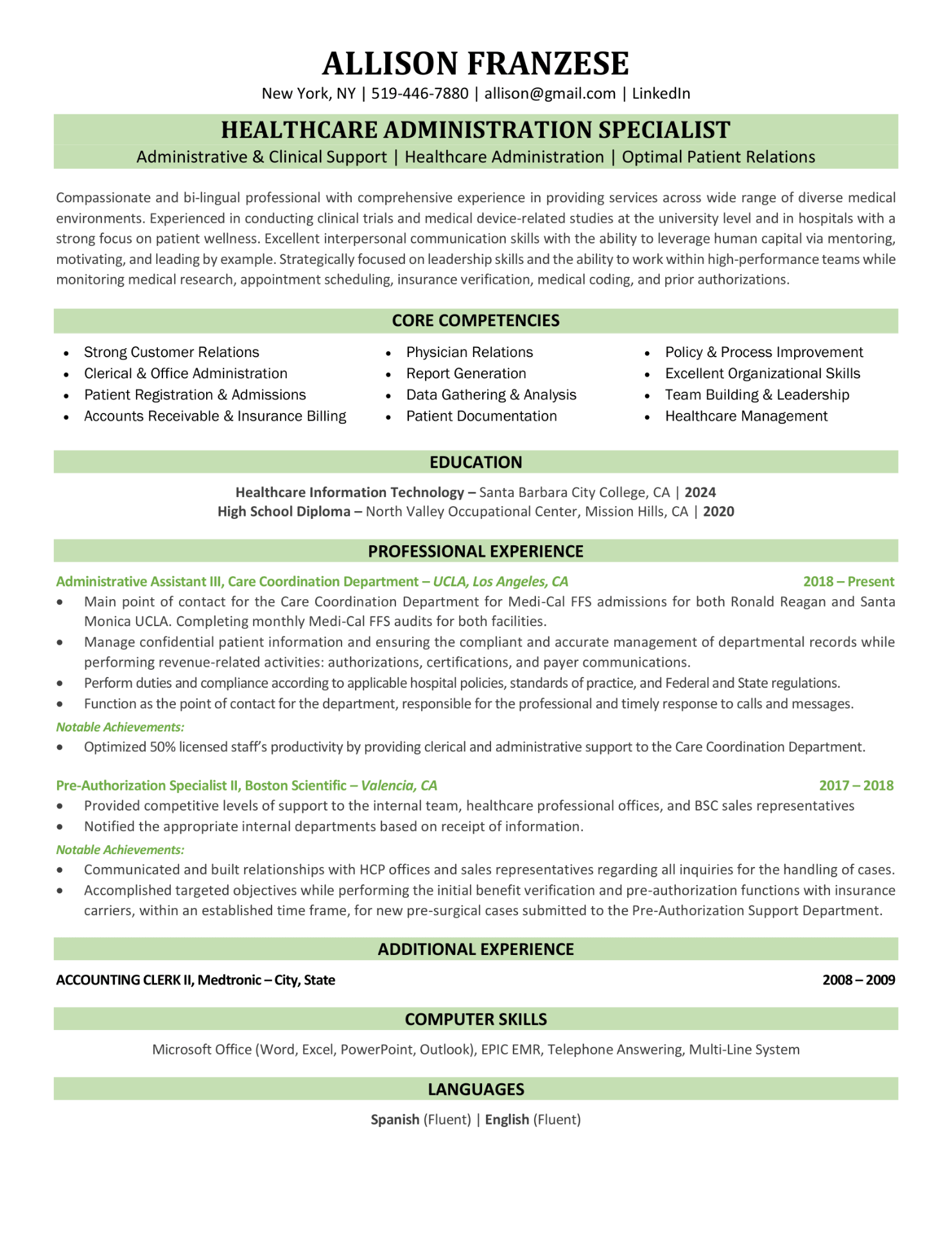 resume writing services - Healthcare Administration resume sample, resume preparation services near me
